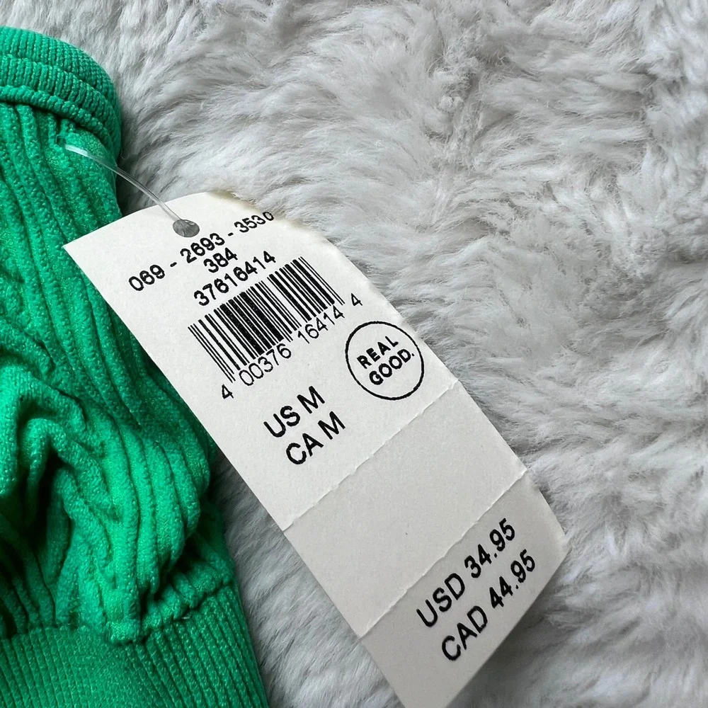 Aerie Real Good Green Chevron Cable Knit Seamless V-Neck Bralette Womens Medium